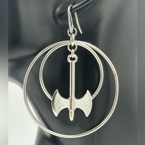 Silver Axe Hoop Earrings Witchy Goth Punk Metal Boho Bikercore Dbl Hoop Earrings